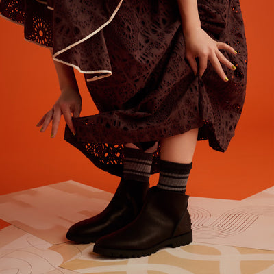 ＜U-DOT＞後側拉鍊短靴/黑色