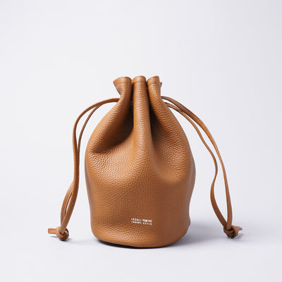 <LEZALI> Embossed Leather Drawstring Mini Bag / Sky