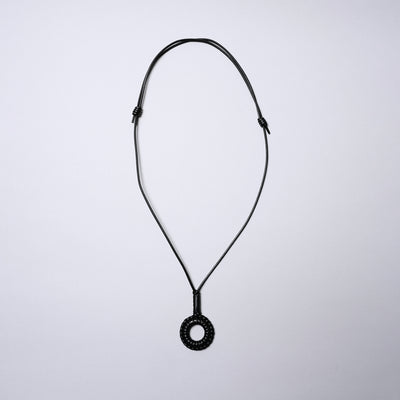 <SENTI FLATTER THE SENSES> Leather Blade Circle Long Necklace / Camel