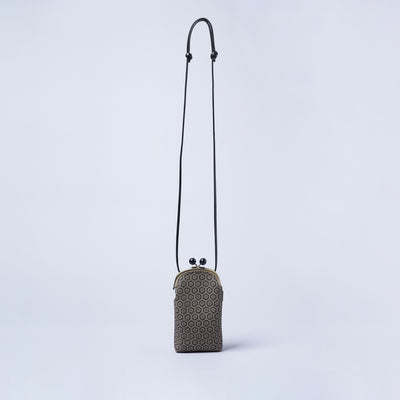 ＜キソラ＞古都印伝 がま口 スマホショルダー/瓢箪BLK (ブラック)