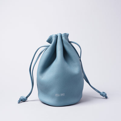 <LEZALI> Embossed Leather Drawstring Mini Bag / Sky