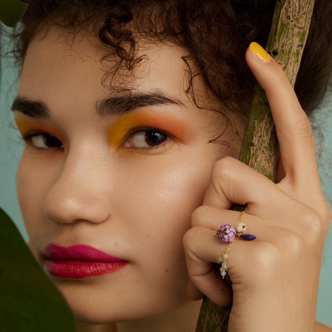 ＜セリュ＞Chain Ring Stone 5/パープル＆ベージュ