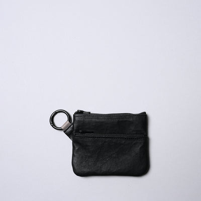 <SENTI FLATTER THE SENSES> Super Lightweight Dyneema Leather Double Zip Pouch / All Black