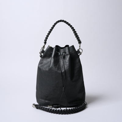<SENTI FLATTER THE SENSES> Super Lightweight Dyneema Leather Drawstring 2 Way Bag / Black