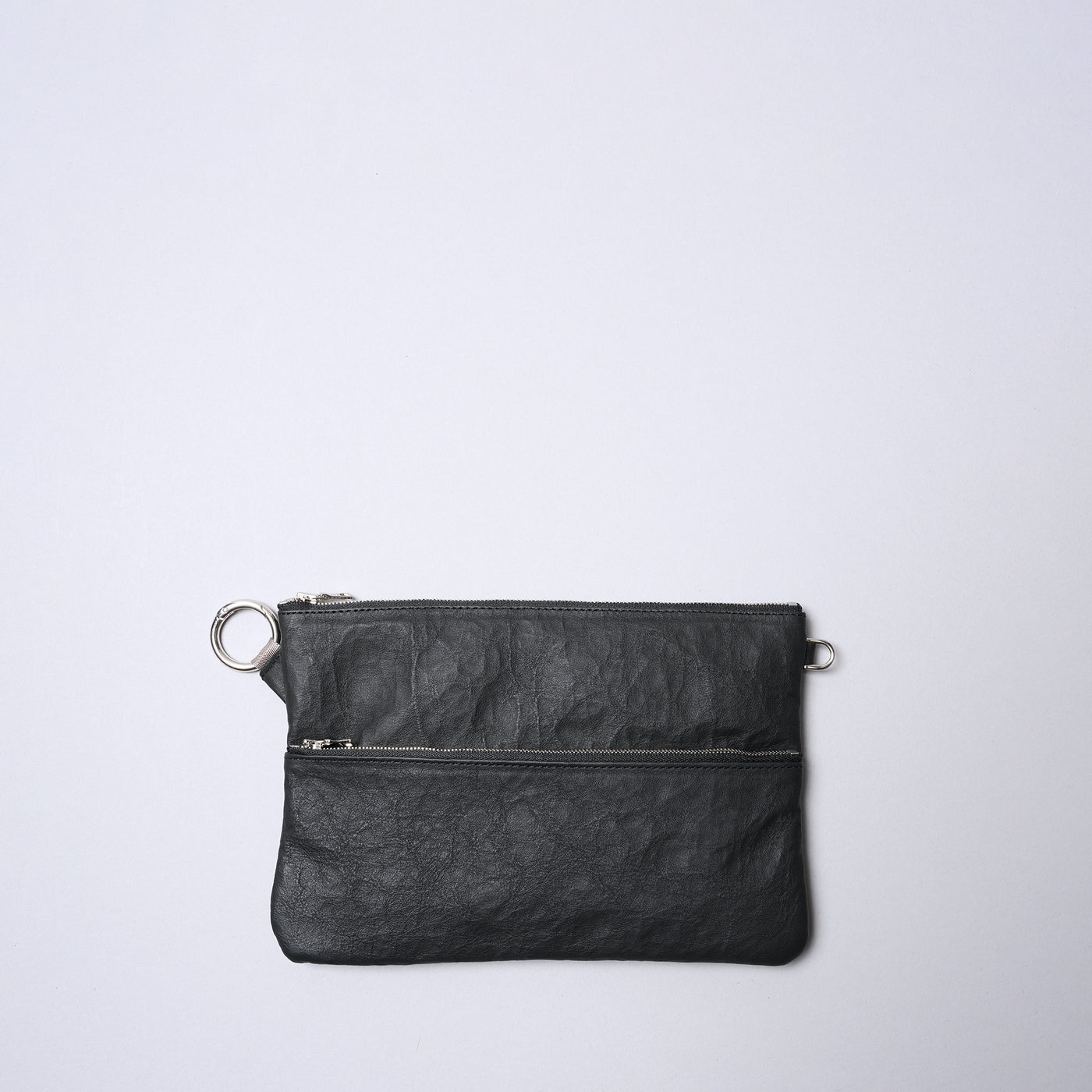 <SENTI FLATTER THE SENSES> Super Lightweight Dyneema Leather Double Zip Pouch LL / Black x Ivory