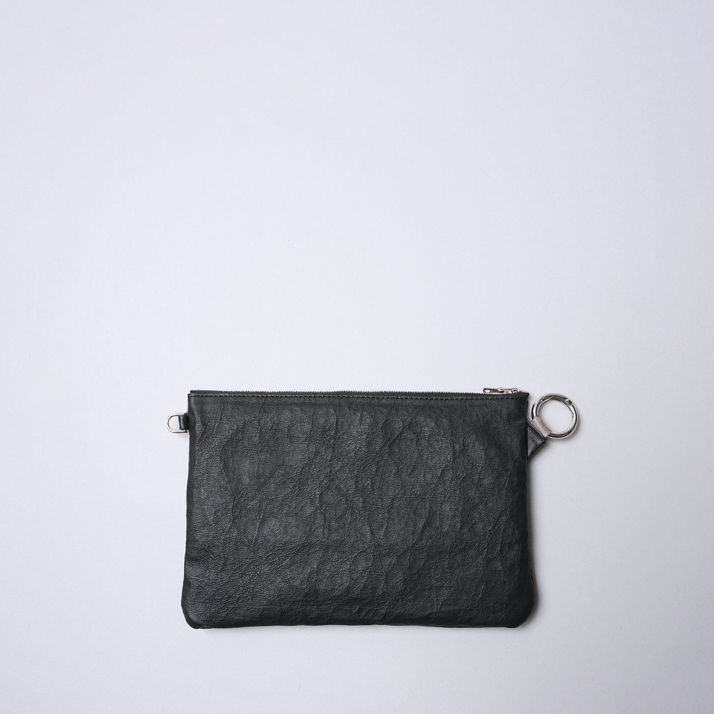 <SENTI FLATTER THE SENSES> Super Lightweight Dyneema Leather Double Zip Pouch LL / Black x Ivory