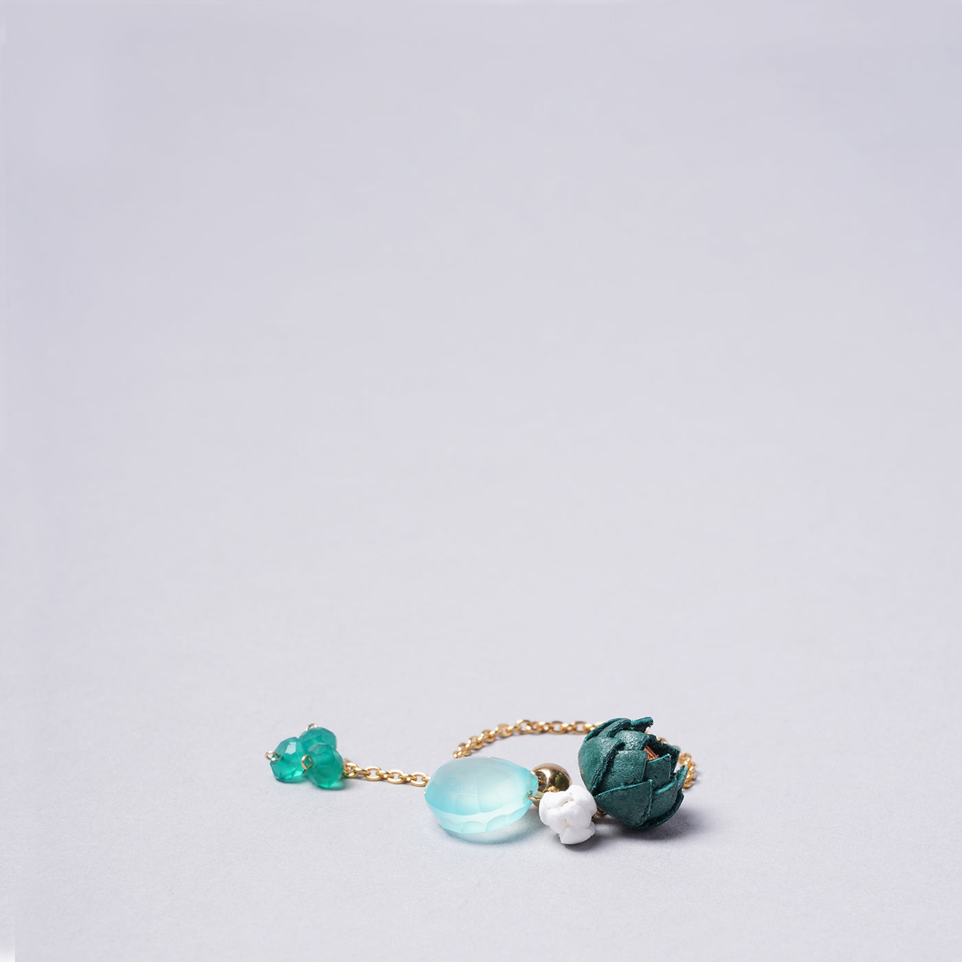 ＜Selieu＞Chain Ring Stone 4/深綠色＆白色