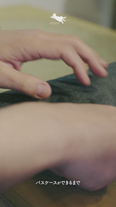 ＜アオネコ＞リール付きパスケース/グレージュ