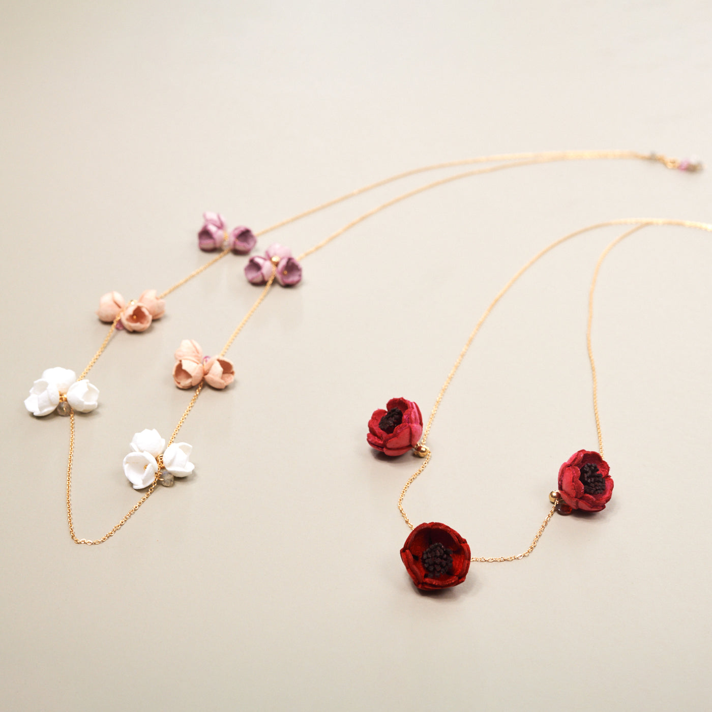 <Selieu> MIZUKI necklace / white, cherry &amp; smoky pink